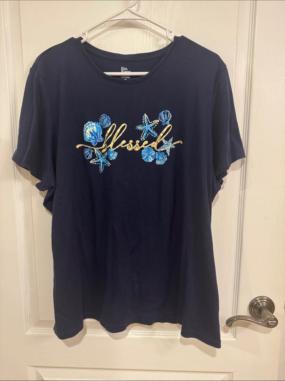 Kim Rogers Navy 'Blessed' Seashell Graphic Tee